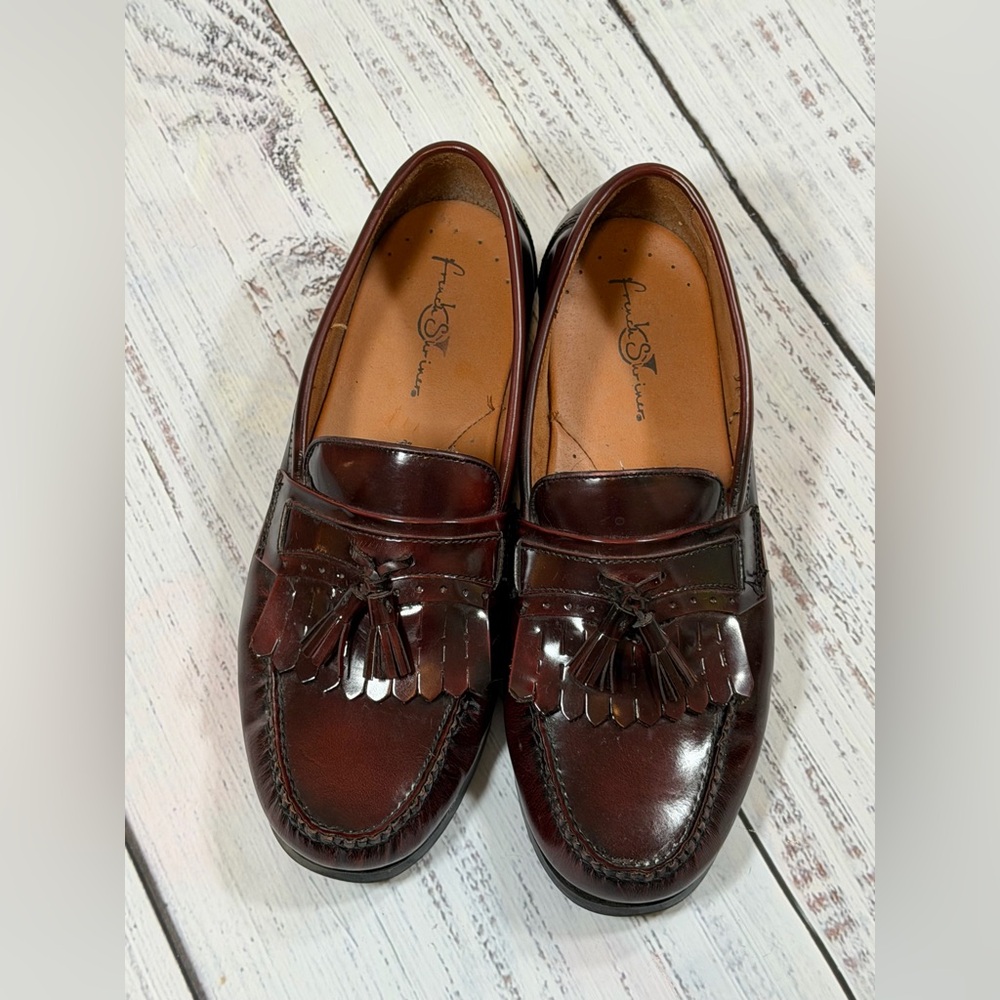 French Shriner Leather Mens 11.5M Beltway Burgundy Slip On Dress Tassel Loafers